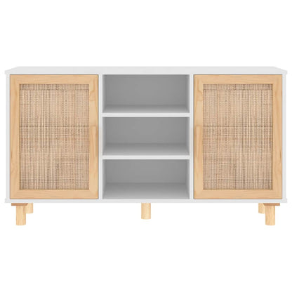 vidaXL Sideboard White 105x30x60 cm Solid Wood Pine and Natural Rattan