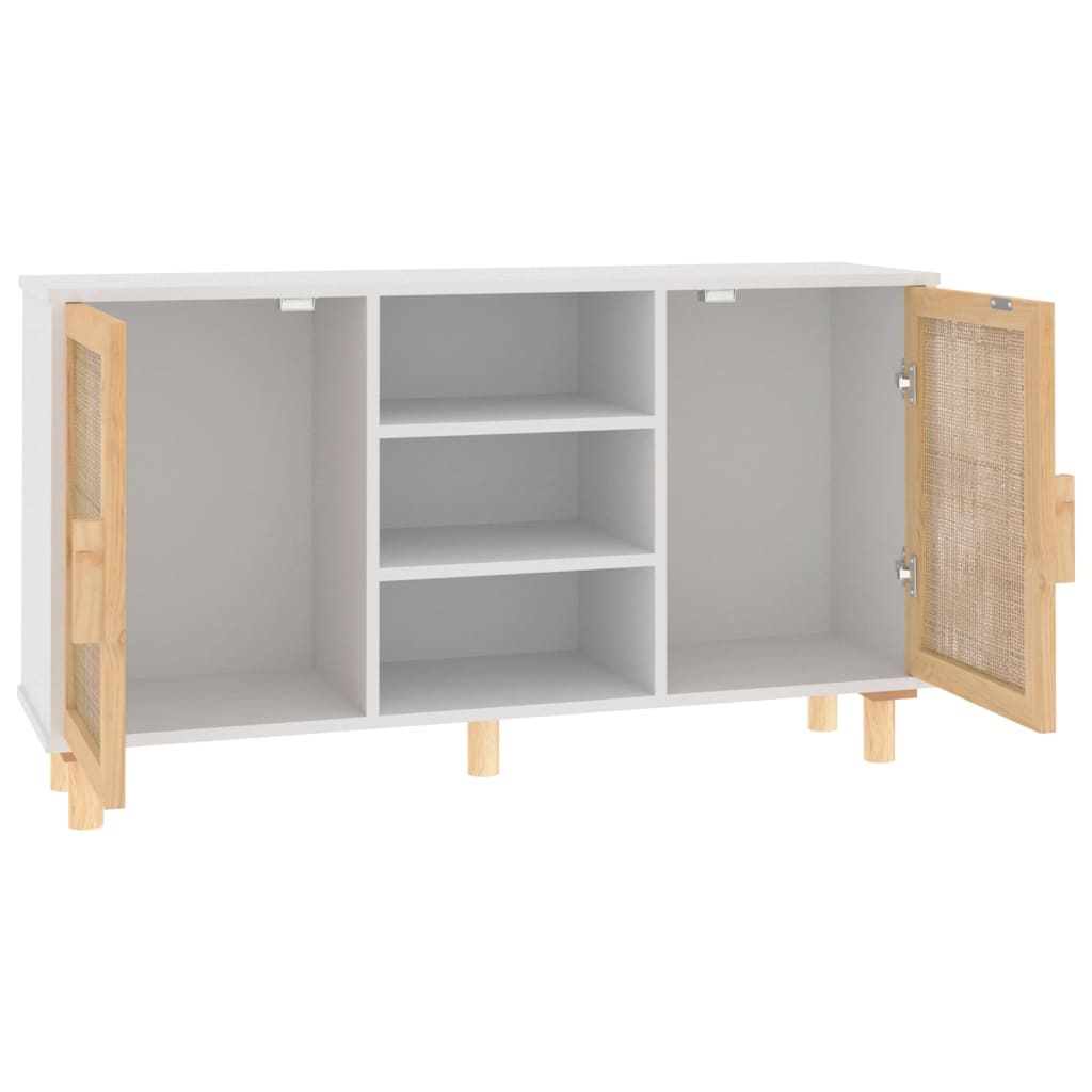 vidaXL Sideboard White 105x30x60 cm Solid Wood Pine and Natural Rattan