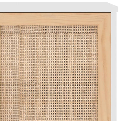 vidaXL Sideboard White 105x30x60 cm Solid Wood Pine and Natural Rattan