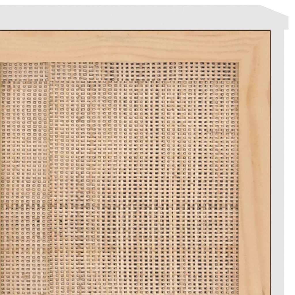 vidaXL Sideboard White 105x30x60 cm Solid Wood Pine and Natural Rattan