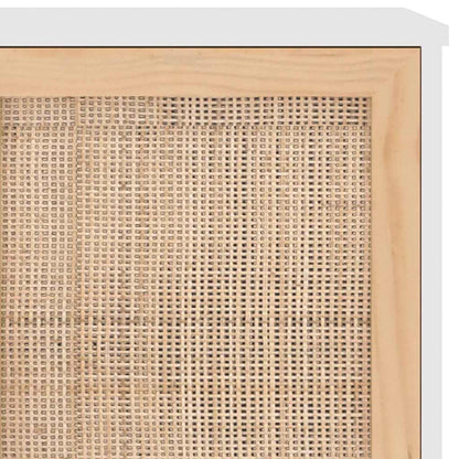 vidaXL Sideboard White 105x30x60 cm Solid Wood Pine and Natural Rattan