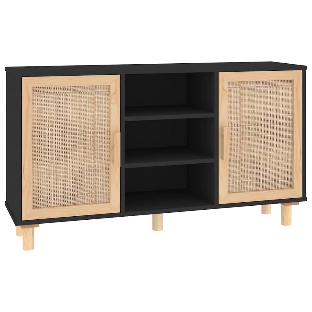 vidaXL Sideboard | Black | Engineered wood, Solid pine wood, Natural rattan