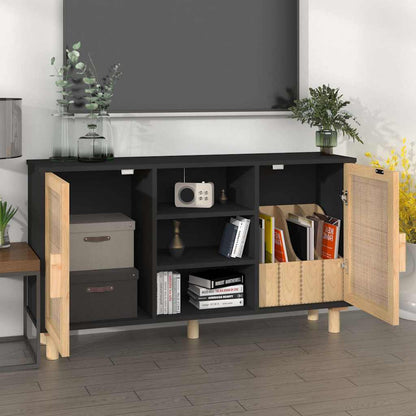 vidaXL Sideboard | Black | Engineered wood, Solid pine wood, Natural rattan
