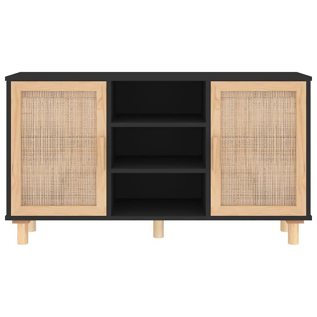 vidaXL Sideboard | Black | Engineered wood, Solid pine wood, Natural rattan