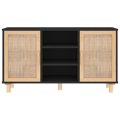 vidaXL Sideboard | Black | Engineered wood, Solid pine wood, Natural rattan