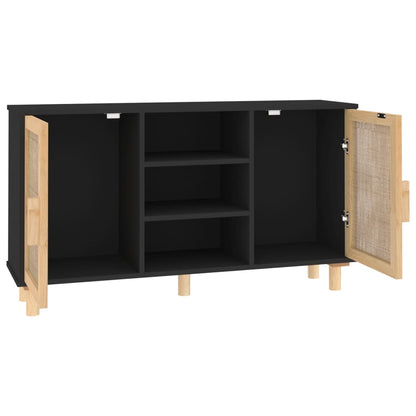 vidaXL Sideboard | Black | Engineered wood, Solid pine wood, Natural rattan