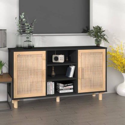 vidaXL Sideboard | Black | Engineered wood, Solid pine wood, Natural rattan