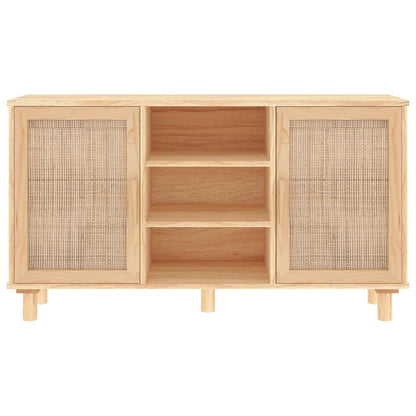 vidaXL Sideboard Brown 105x30x60 cm Solid Wood Pine and Natural Rattan