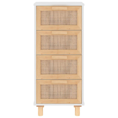 vidaXL Sideboard White 40x30x90 cm Solid Wood Pine and Natural Rattan
