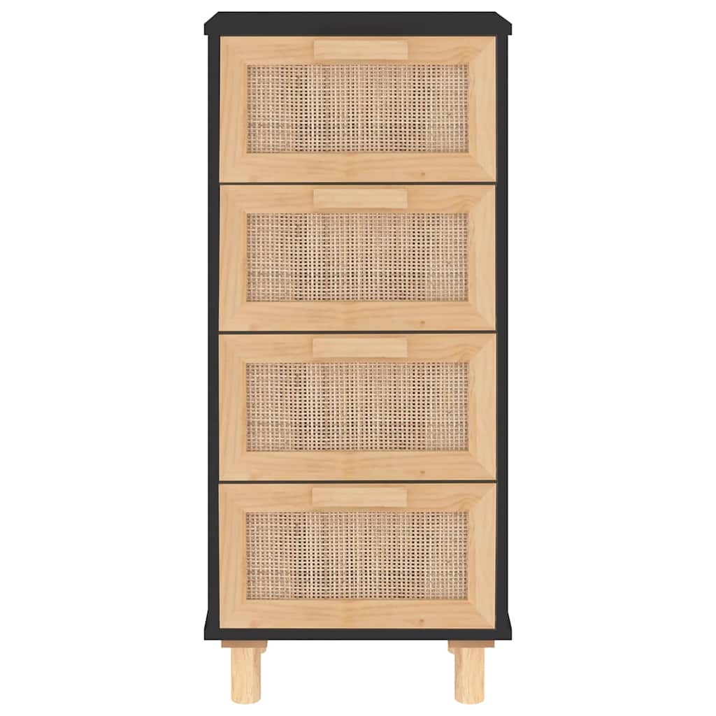 vidaXL Sideboard Black 40x30x90 cm Solid Wood Pine and Natural Rattan