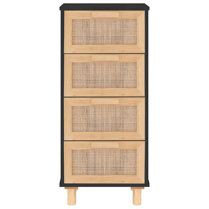 vidaXL Sideboard Black 40x30x90 cm Solid Wood Pine and Natural Rattan