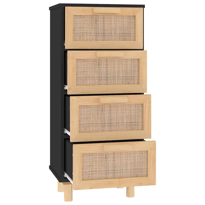 vidaXL Sideboard Black 40x30x90 cm Solid Wood Pine and Natural Rattan