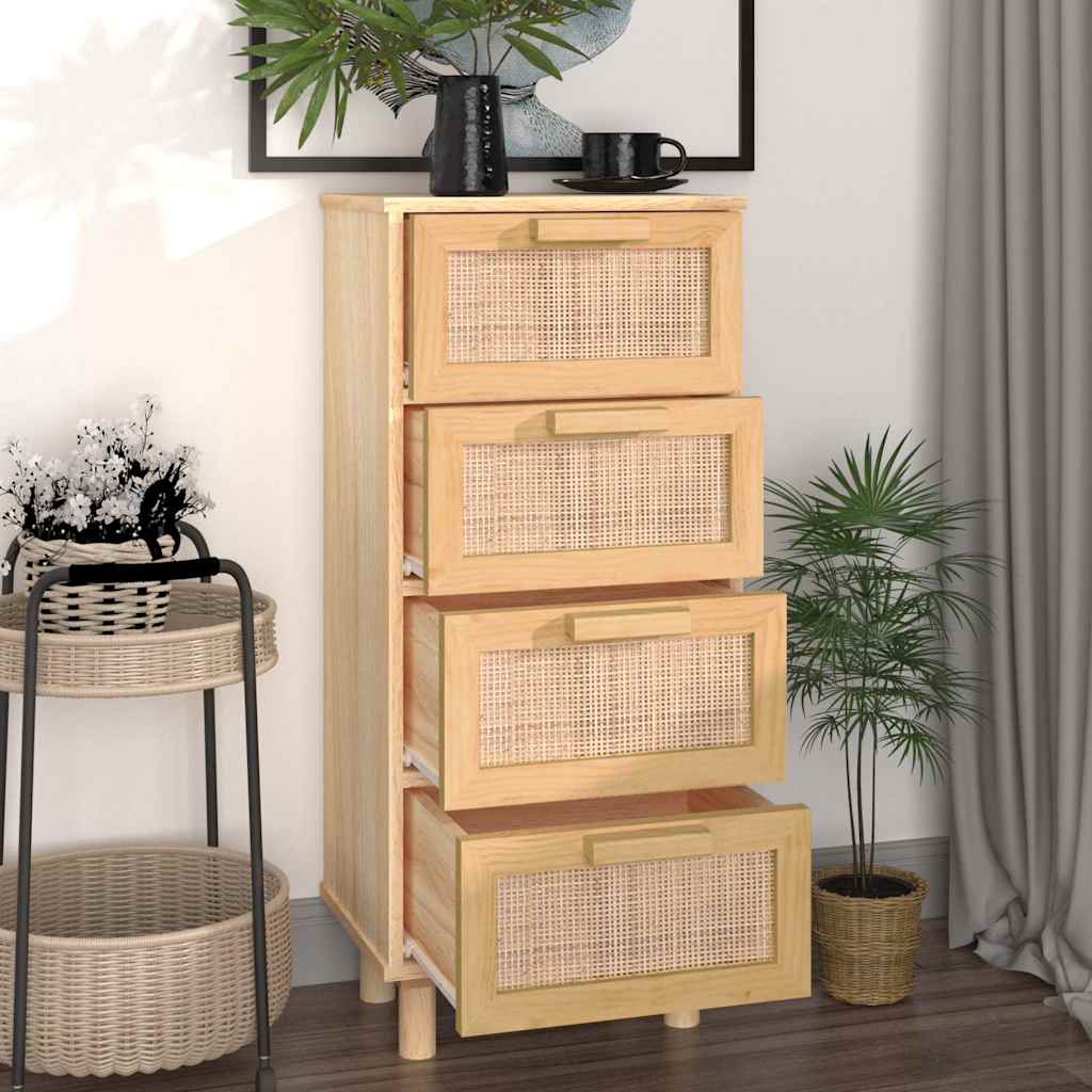vidaXL Sideboard | Brown | Engineered Wood, Solid Pine Wood, Natural Rattan