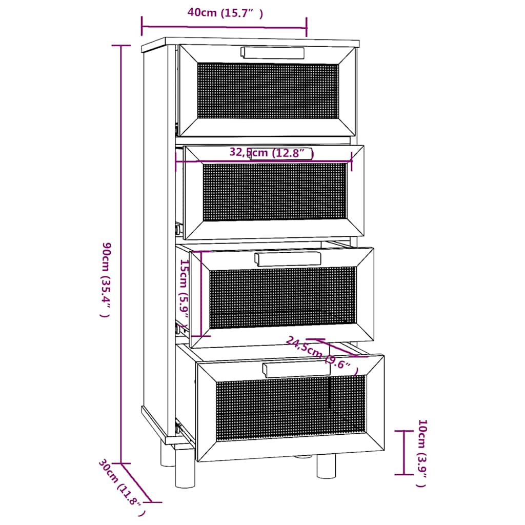 vidaXL Sideboard | Brown | Engineered Wood, Solid Pine Wood, Natural Rattan