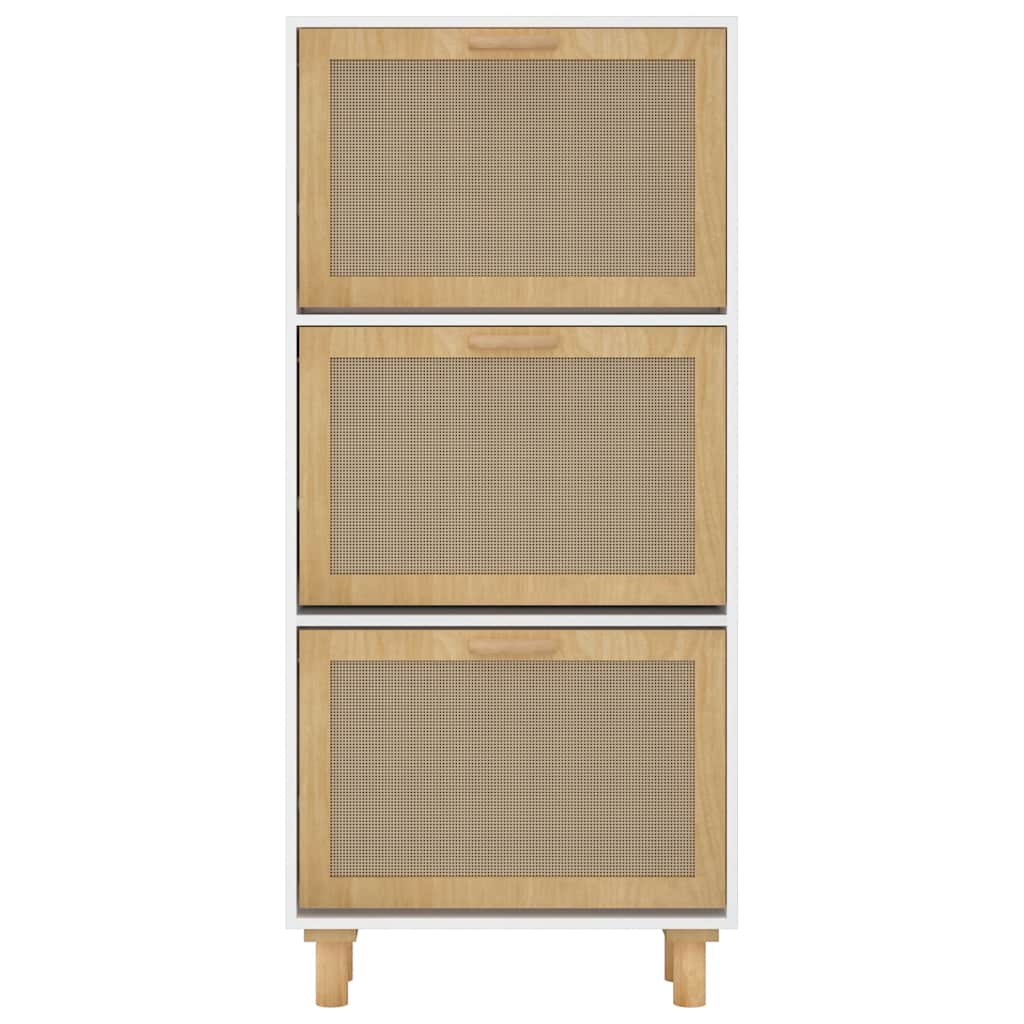 vidaXL Shoe Cabinet White 52x25x115 cm Engineered Wood&Natural Rattan