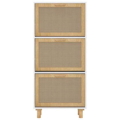 vidaXL Shoe Cabinet White 52x25x115 cm Engineered Wood&Natural Rattan