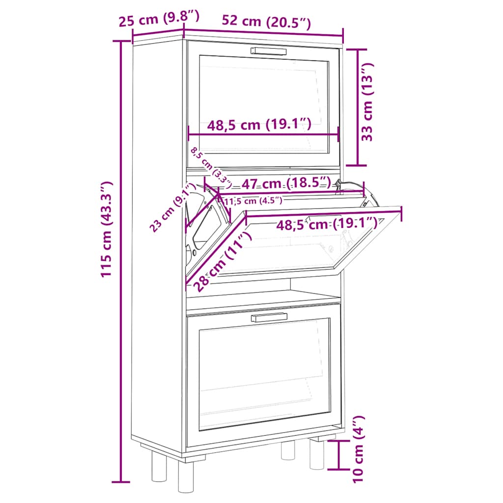 vidaXL Shoe Cabinet White 52x25x115 cm Engineered Wood&Natural Rattan