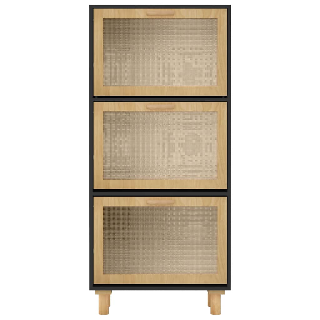 vidaXL Shoe Cabinet Black 52x25x115 cm Engineered Wood&Natural Rattan