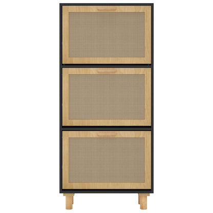 vidaXL Shoe Cabinet Black 52x25x115 cm Engineered Wood&Natural Rattan