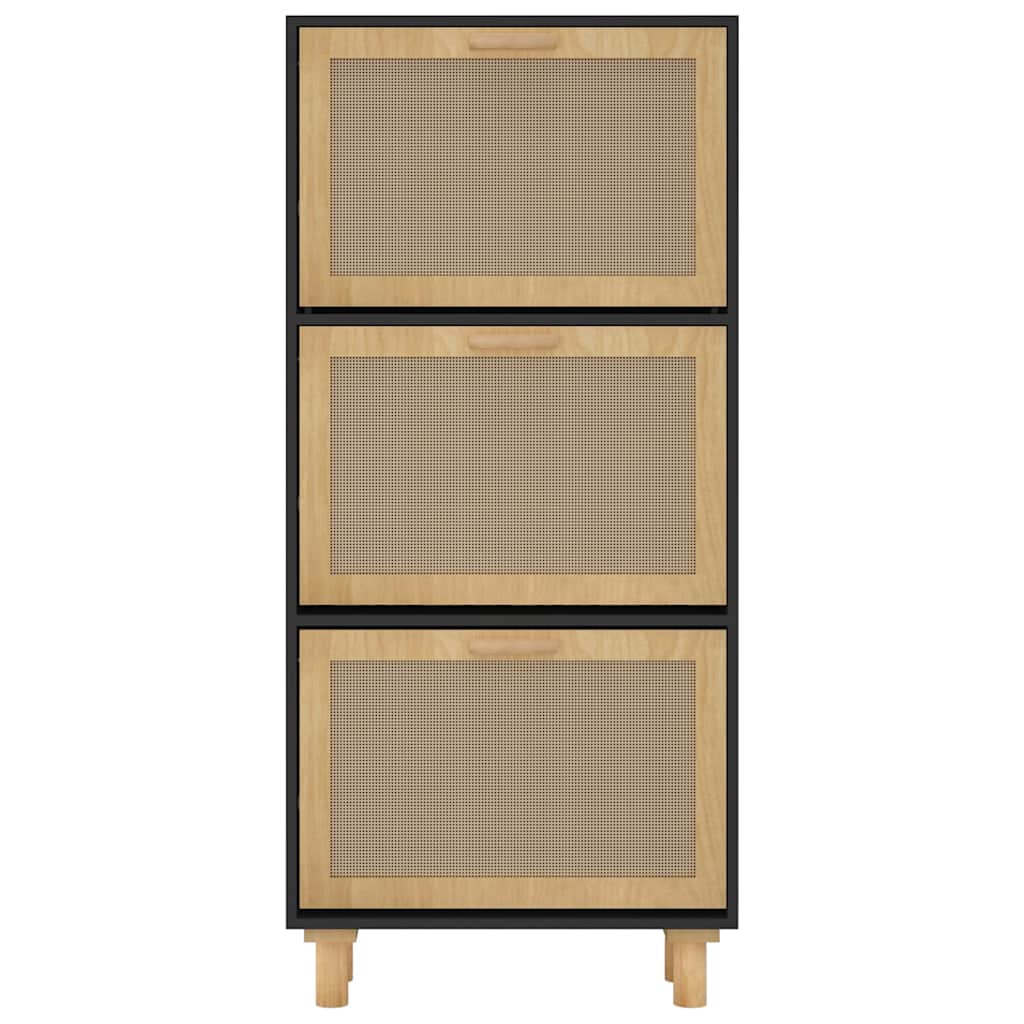 vidaXL Shoe Cabinet Black 52x25x115 cm Engineered Wood&Natural Rattan