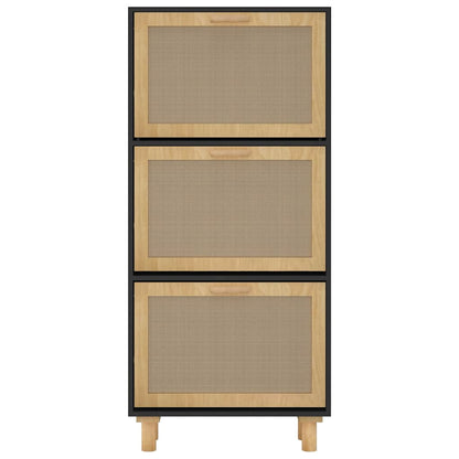 vidaXL Shoe Cabinet Black 52x25x115 cm Engineered Wood&Natural Rattan