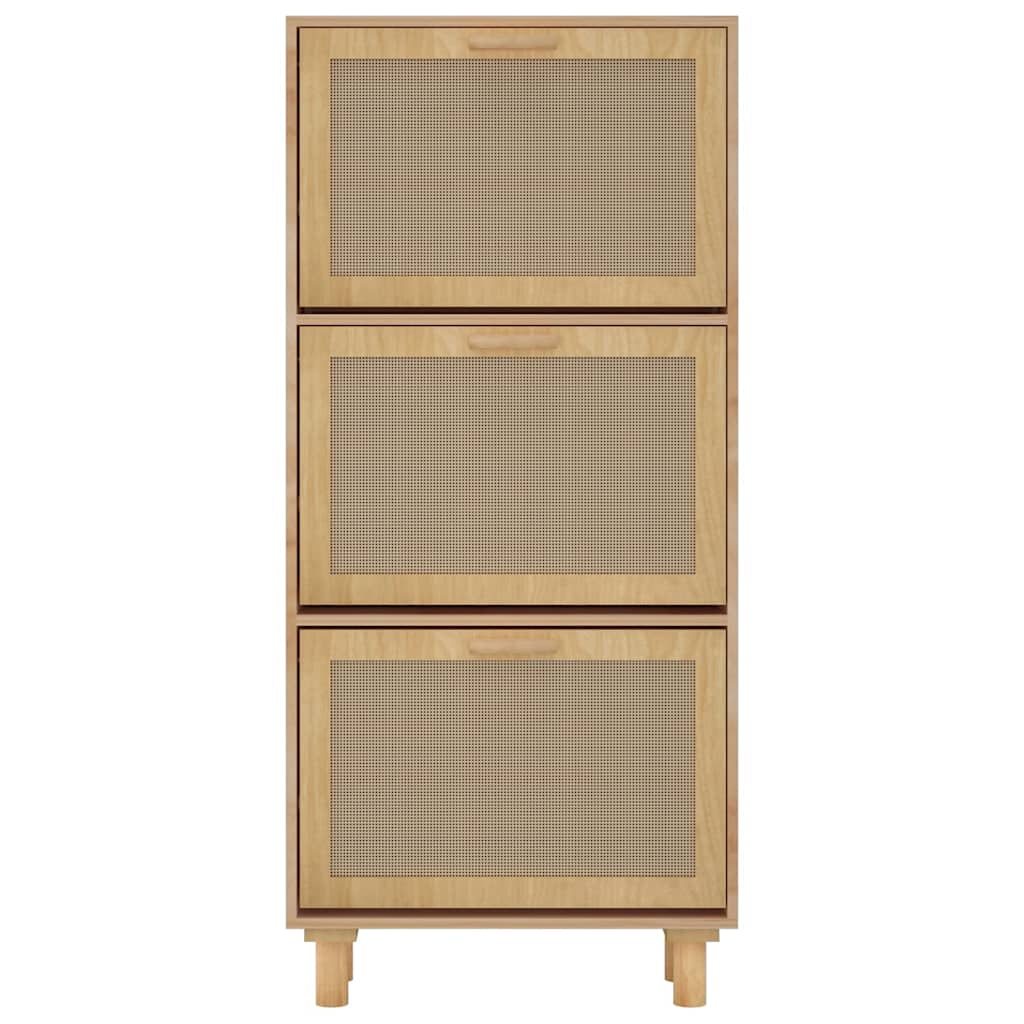 vidaXL Shoe Cabinet Brown 52x25x115 cm Engineered Wood&Natural Rattan