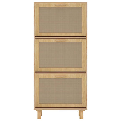vidaXL Shoe Cabinet Brown 52x25x115 cm Engineered Wood&Natural Rattan