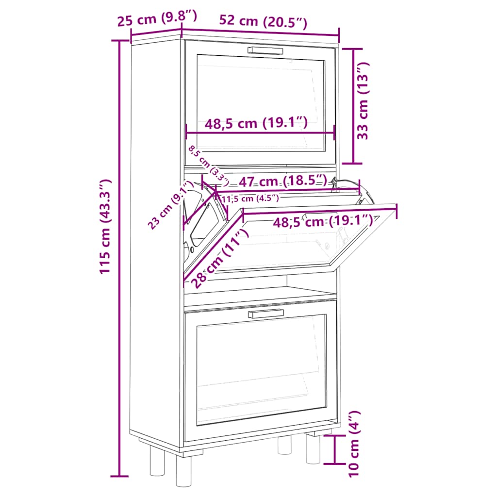 vidaXL Shoe Cabinet | Brown | Engineered wood | 115 cm tall | Shoe Cabinet