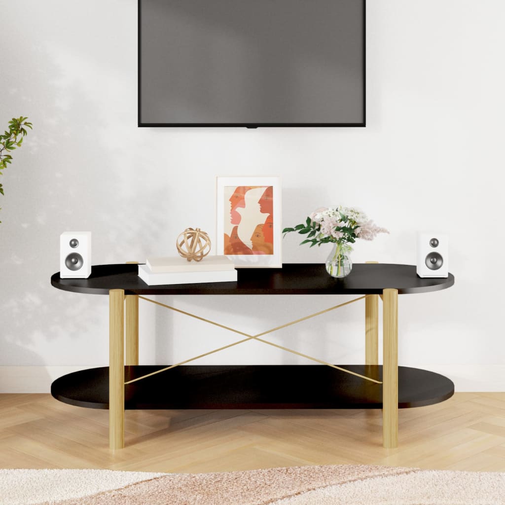 vidaXL Coffee Table | Black | Engineered wood, Solid pine wood, Metal | Regular