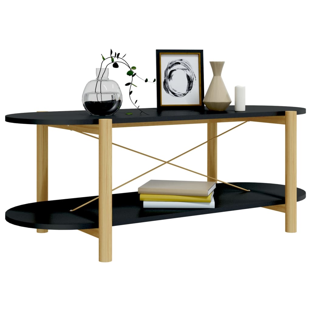 vidaXL Coffee Table | Black | Engineered wood, Solid pine wood, Metal | Regular