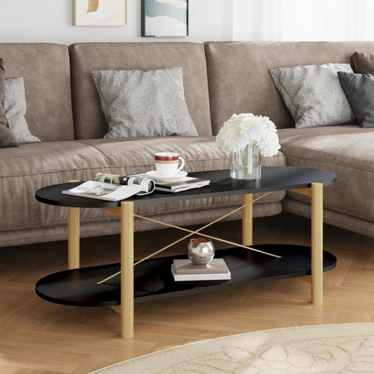 vidaXL Coffee Table | Black | Engineered wood, Solid pine wood, Metal | Regular