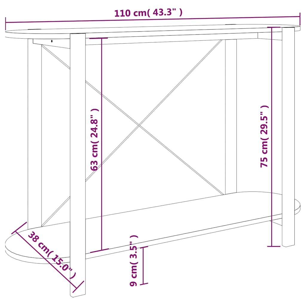 vidaXL Console Table Black 110x38x75 cm Engineered Wood
