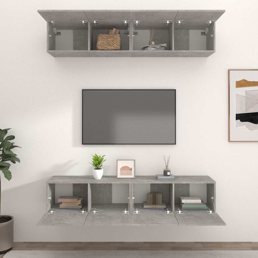 vidaXL 4 Piece TV Cabinet Set Concrete Grey 80x30x30 cm Engineered Wood