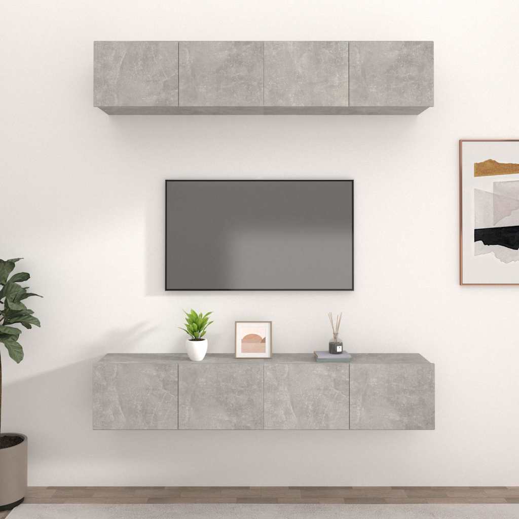 vidaXL 4 Piece TV Cabinet Set Concrete Grey 80x30x30 cm Engineered Wood