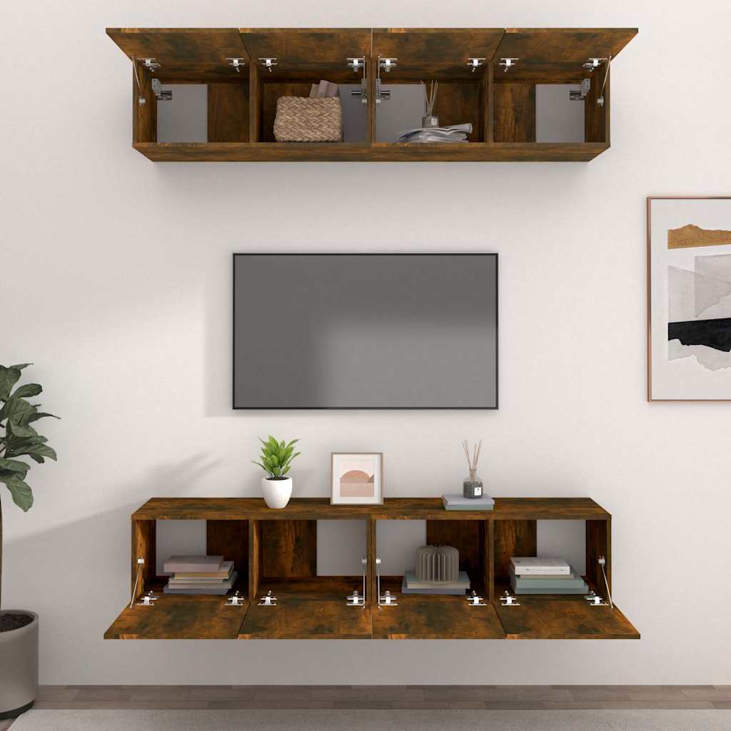 vidaXL 4 Piece TV Cabinet Set Smoked Oak 80x30x30 cm Engineered Wood