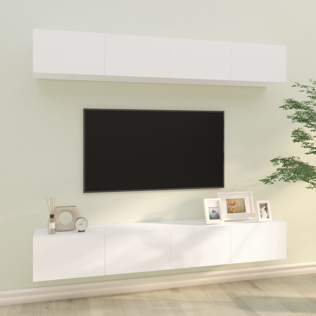 vidaXL 4 Piece Wall-mounted TV Cabinet Set White 100x30x30 cm