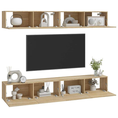 vidaXL 4 Piece Wall-mounted TV Cabinet Set Sonoma Oak 100x30x30 cm