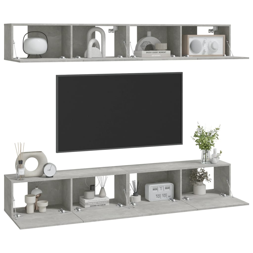 vidaXL 4 Piece Wall-mounted TV Cabinet Set Concrete Grey 100x30x30 cm