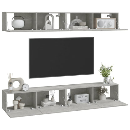 vidaXL 4 Piece Wall-mounted TV Cabinet Set Concrete Grey 100x30x30 cm