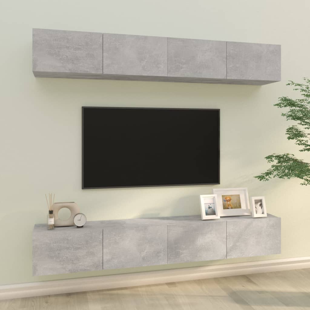 vidaXL Wall TV Cabinets 4 pcs Concrete Grey 100x30x30 cm