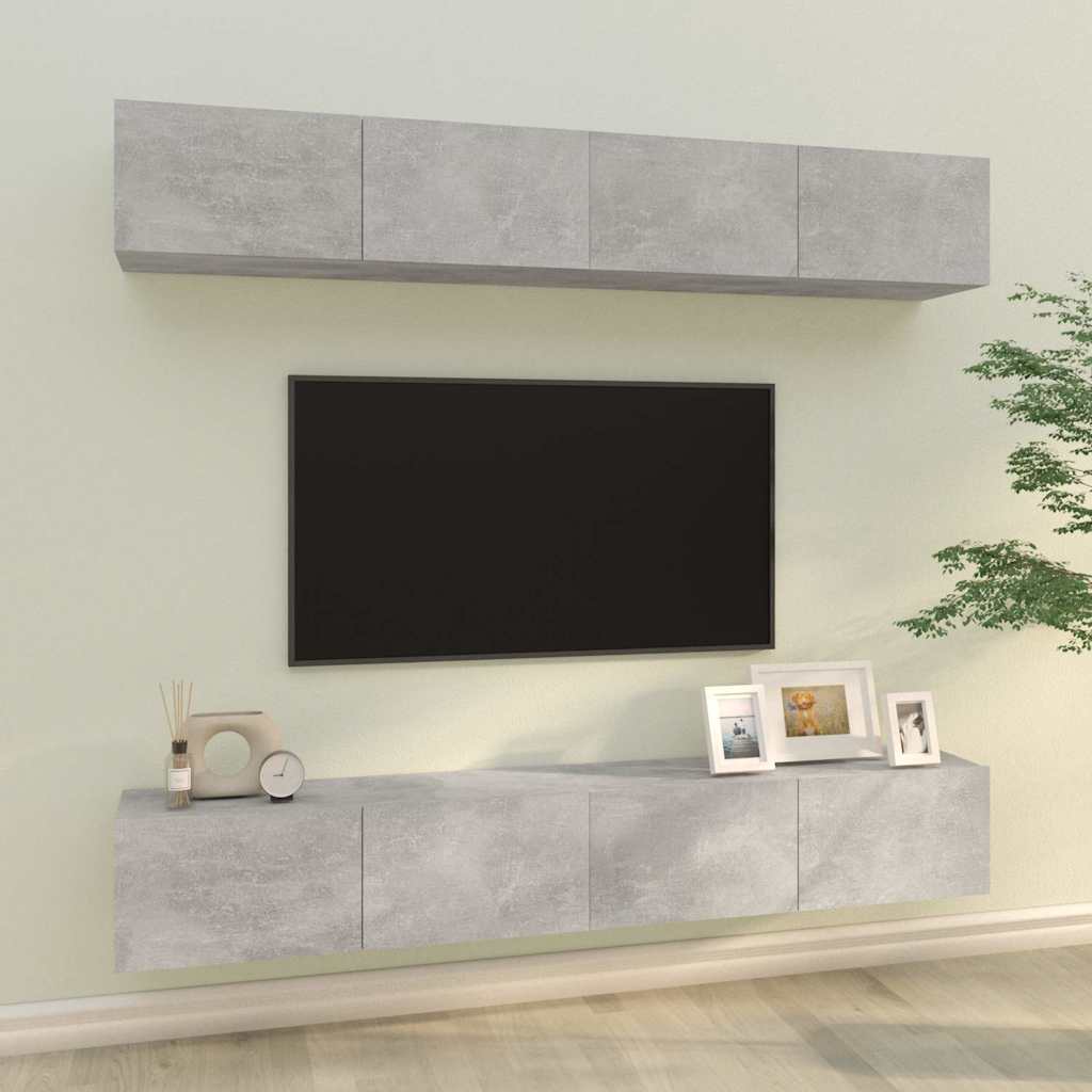 vidaXL 4 Piece Wall-mounted TV Cabinet Set Concrete Grey 100x30x30 cm