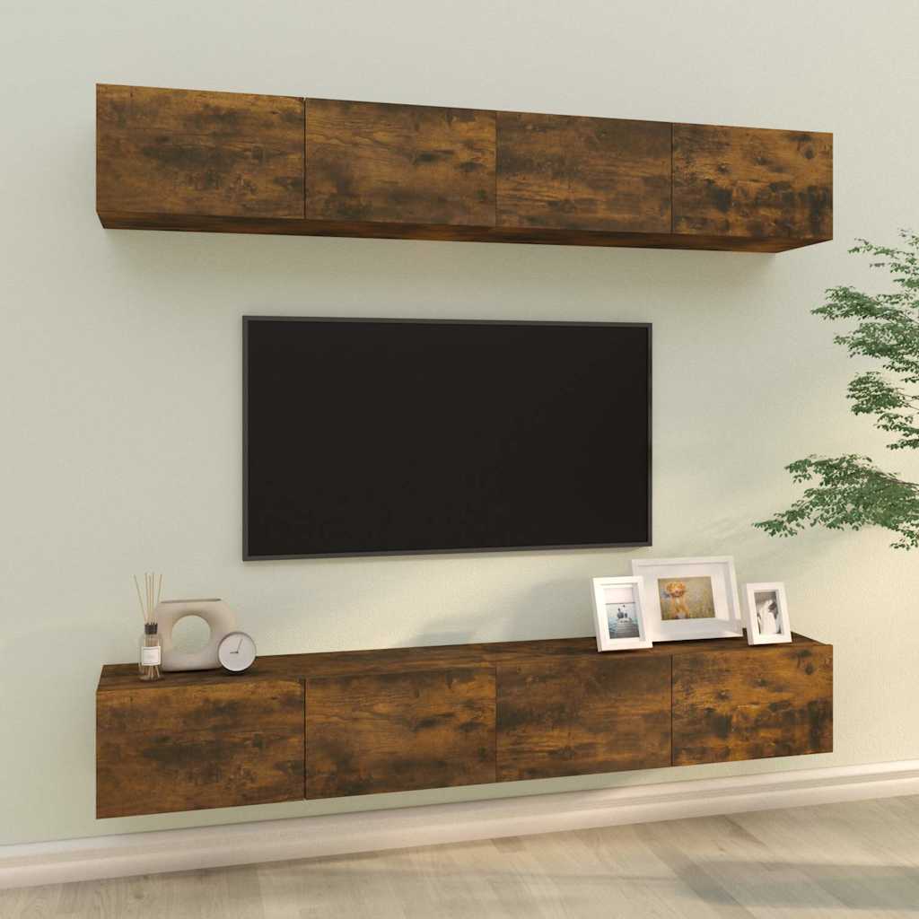 vidaXL 4 Piece Wall-mounted TV Cabinet Set Smoked Oak 100x30x30 cm
