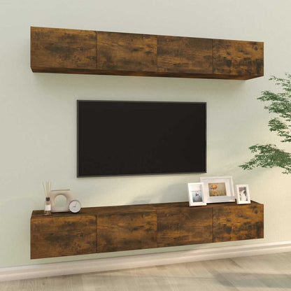 vidaXL 4 Piece Wall-mounted TV Cabinet Set Smoked Oak 100x30x30 cm