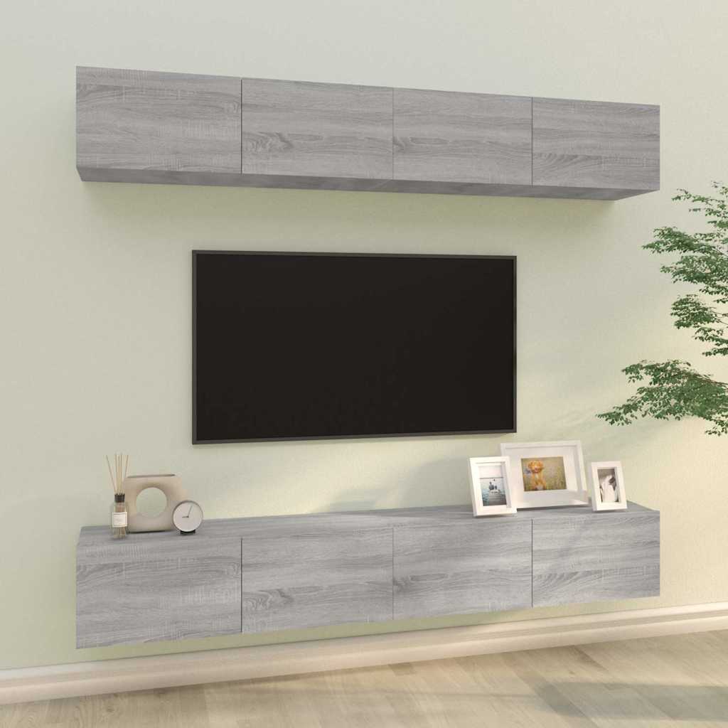 vidaXL 4 Piece Wall-mounted TV Cabinet Set Grey Sonoma 100x30x30 cm