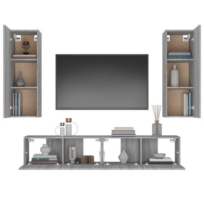 vidaXL 4 Piece TV Cabinet Set Grey Sonoma Engineered Wood