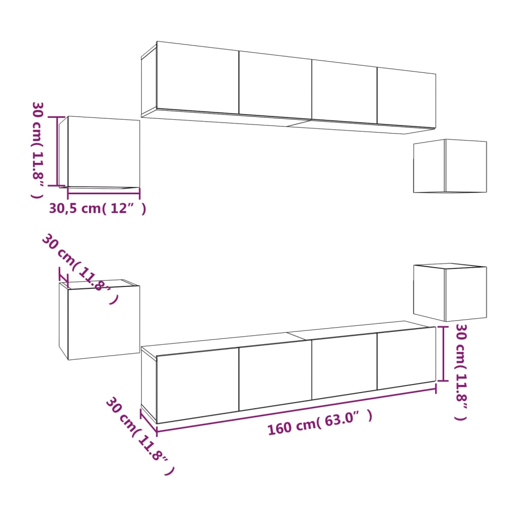 vidaXL 8 Piece TV Cabinet Set White Engineered Wood