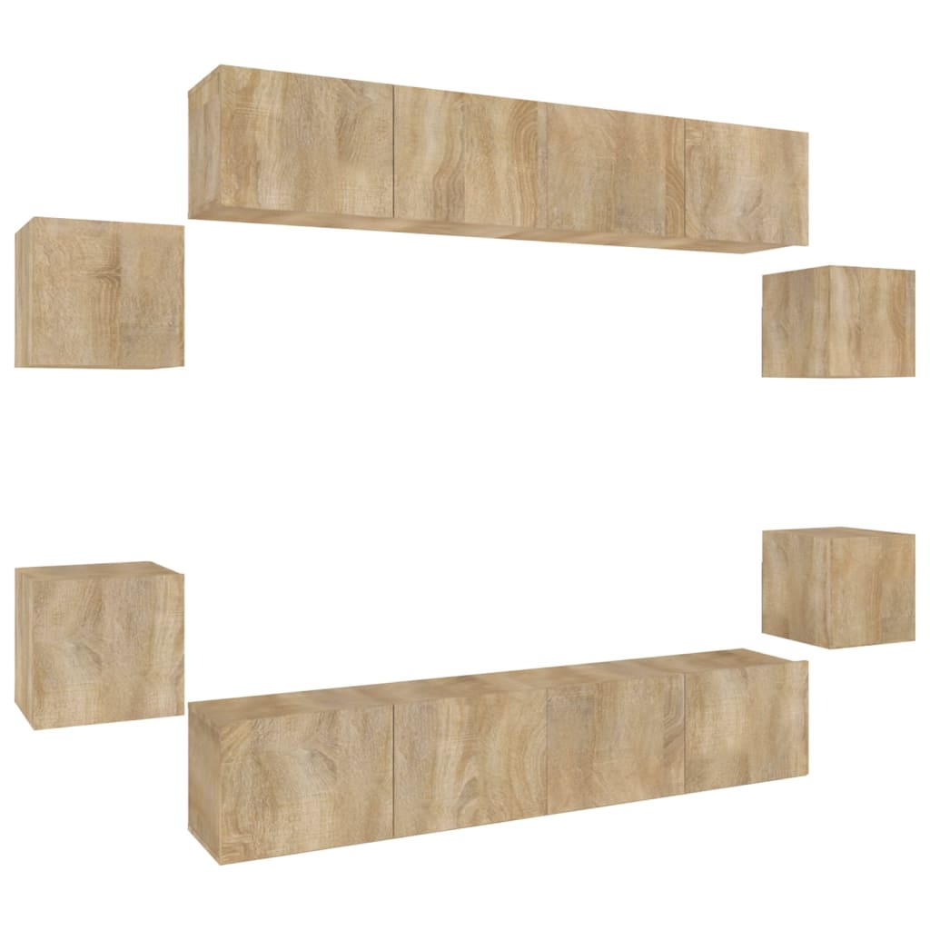 vidaXL 8 Piece TV Cabinet Set Sonoma Oak Engineered Wood