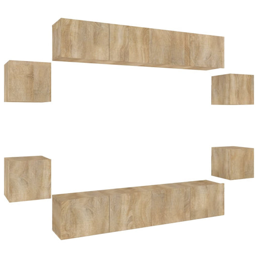 vidaXL 8 Piece TV Cabinet Set Sonoma Oak Engineered Wood