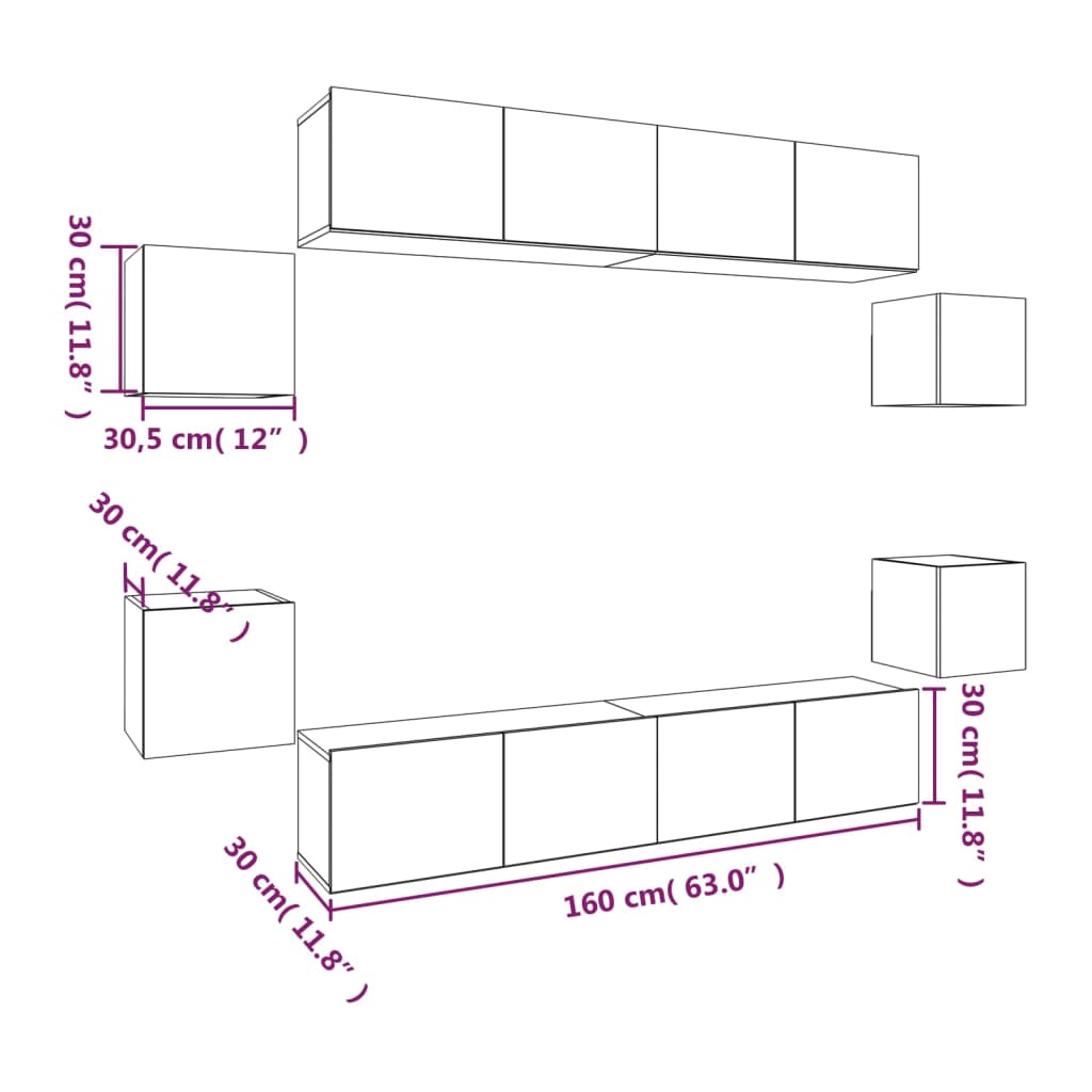 vidaXL 8 Piece TV Cabinet Set Concrete Grey Engineered Wood