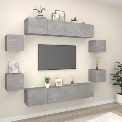 vidaXL 8 Piece TV Cabinet Set Concrete Grey Engineered Wood